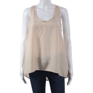 Soft Joie Women Basic Silk Sleeveless Tank Beige Round Neck Size S